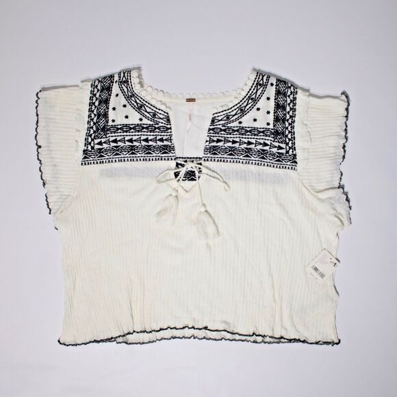 NWT $68 Free People Sarafina Embroidered Tassel Top Ruffle Boho Western Women L - Picture 5 of 14